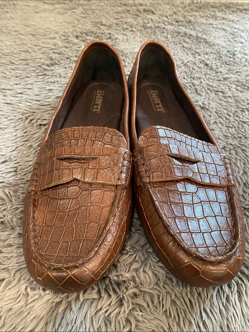 Born Malena croc print leather slip on driving shoe brown 8.5 penny loafer NWOT - Picture 4 of 12